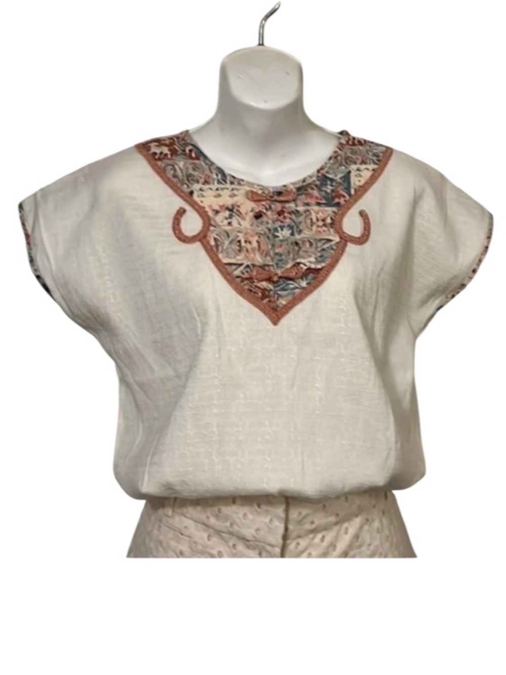 Lightweight Woman’s Crean White Embellished Cap Sleeve Top